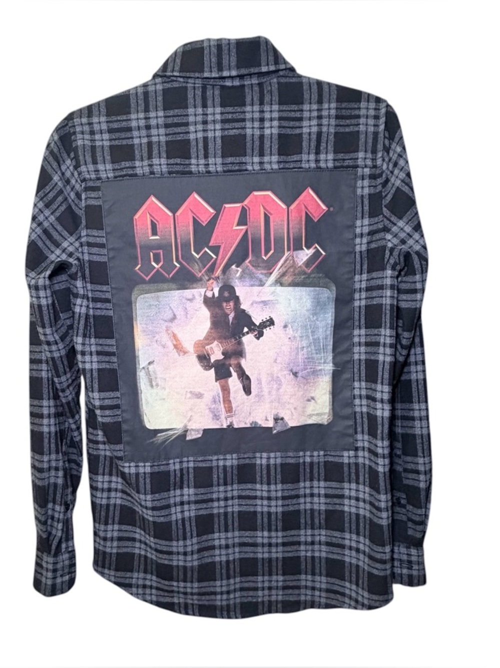 AC/DC Graphic Plaid Back-Patch Flannel Shirt - XS